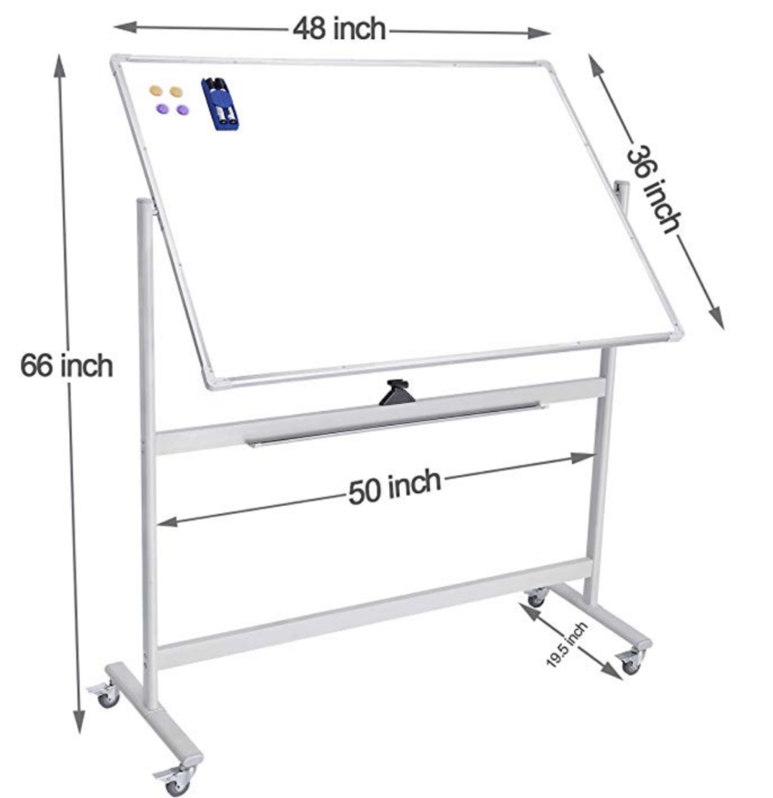 Double-Sided Magnetic Mobile Dry Erase Board 48″ x 36″ ($164.99)