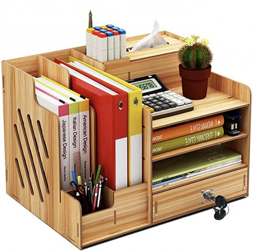 Wooden  desktop Organizer with lockable drawer: Cherry wood (23.99)
